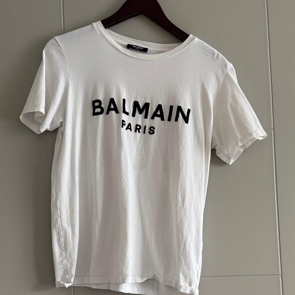 Balmain White Tee with Black Logo size Large